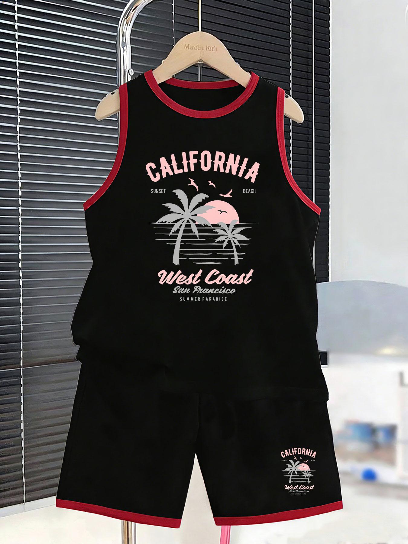 Boys’ California West Coast set. Retro sunset prints, breathable fabric, loose fit for daily wear. 2-3Y чёрный