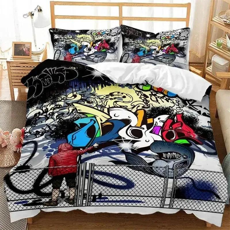 Graffiti Hip Hop Street Culture 3D NEW Duvet Cover Pillowcase Bedding Set Adult Boy Girl Bedroom Decoration Single Double Large