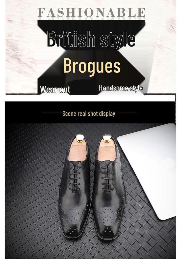 Men's Carved Leather Brogue Derbies - First Layer Cowhide, Business Formal or Casual Wear