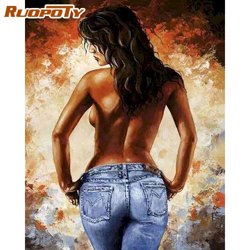 RUOPOTY Frameless Lady Picture Paint By Numbers Figure Painting By Numbers HandPainted Acrylic Paint ON Canvas Wall Art