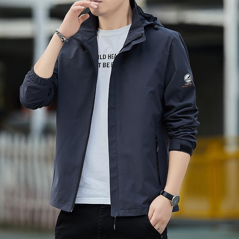 

Men s 2024 Spring/Autumn Trend Outdoor Windproof Waterproof Jacket with Detachable Hood M темно-сірий