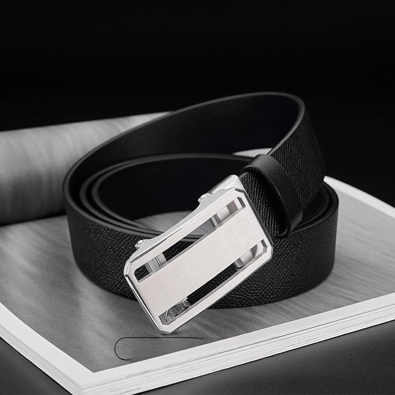 

Мужской ремень из натуральной кожи, ремень с автоматической пряжкой без зубцов из нержавеющей стали, ремень из коровьей кожи первого слоя, деловой ремень, универсальный и высококлассный