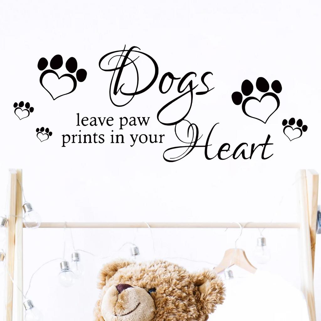 English Phrases Dogs Leave Paw Prints Art Wall Stickers Removable For Bedroom Living Room Door Decoration Wall Decals