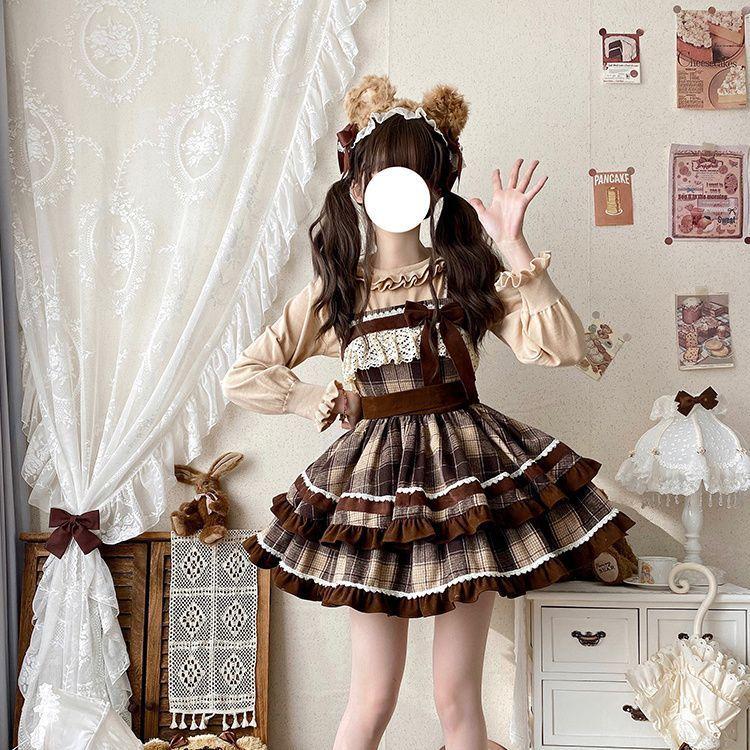 Japanese Vintage Lolita Style Woolen Cloak Coat Women Cute Bow Plaid Warm Hooded Shawl Jackets Autumn Winter Girls Plush Ponchos