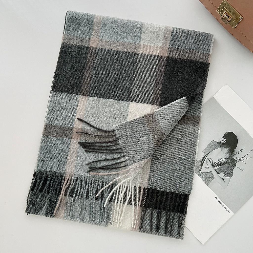 100% Pure Wool Scarf Female Winter Warm Cashmere Shawl Checkerboard Couple Accessory Outdoor Wrap Windproof Scarf