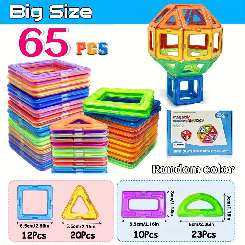 Children Magnetic Building Blocks Set, 30+ Large Abs Educational Puzzle Toys, 3D Shape Changing, Vibrant Colors