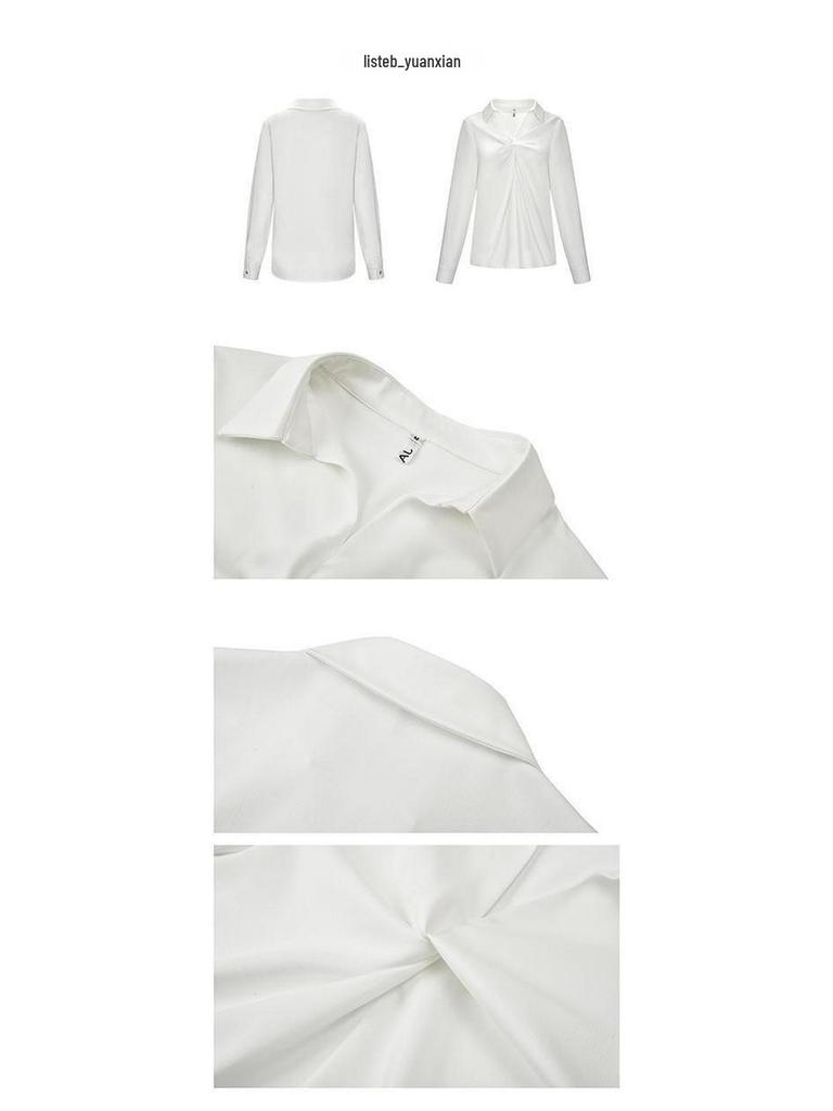 French Chiffon White Women's Retro Slim Shirt - 2024 Autumn Collection