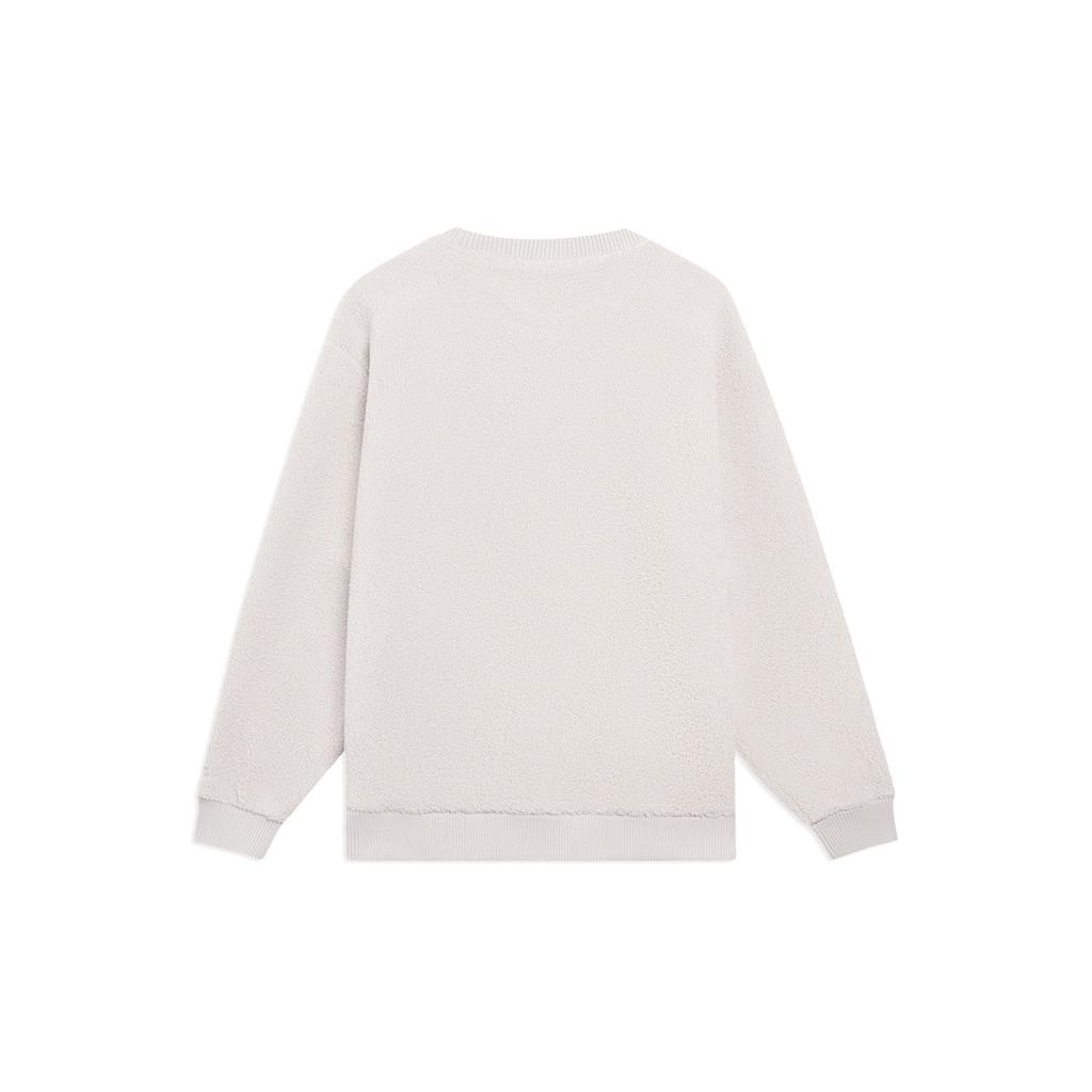 Li-Ning Fleece-Lined Long-Sleeve Casual Sweatshirt With Logo Unisex Tops Wind-Chime-Grey AWDSG93-3