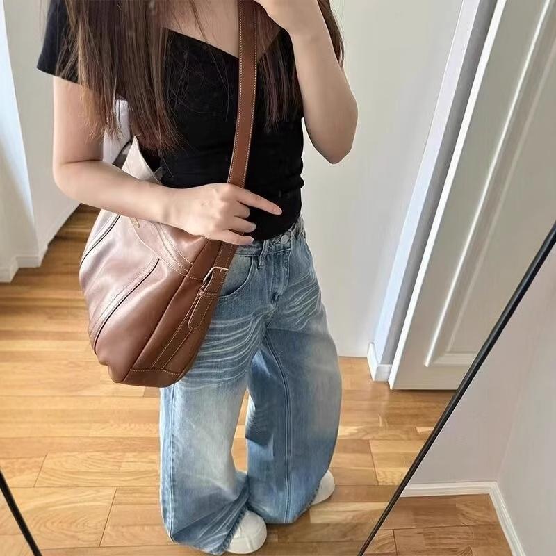 Women's Retro Wide-Leg Washed Blue Jeans: Summer 2024 Loose & Slimming Floor-Length Pants