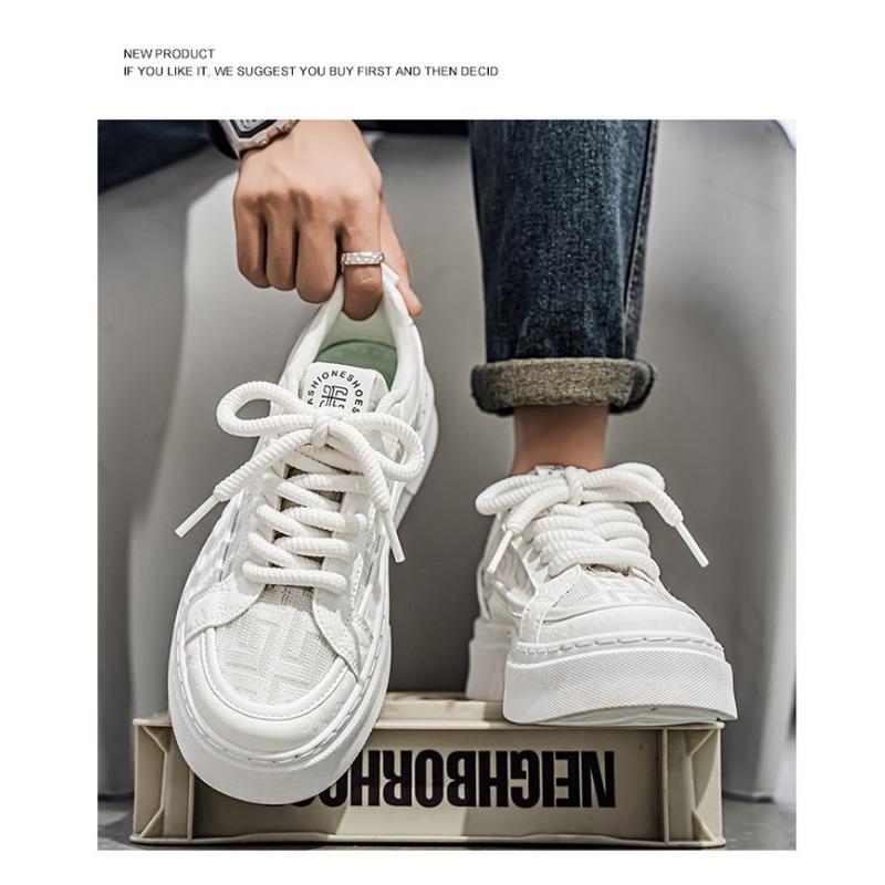 Youth Summer Breathable Trendy Versatile Casual White Thick-Soled Canvas Board Shoes.