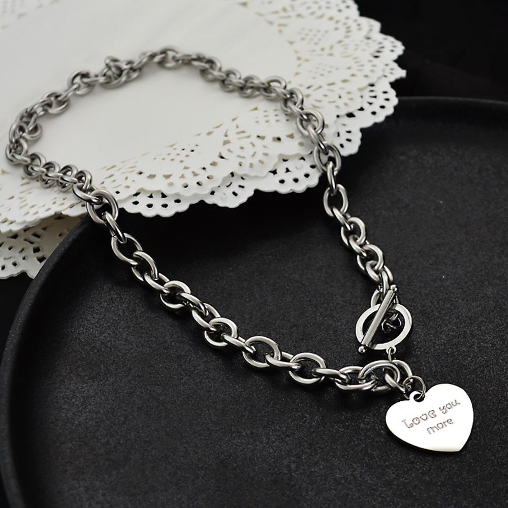 Letter Iron Bracelet Hip-Hop Trendy Style Unisex Minimalist Sweater Chain Collarbone Chain Heart-Shaped Accessory