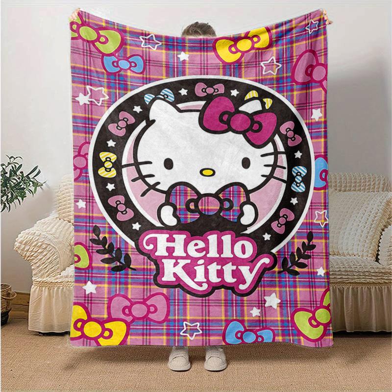 

1pc Hello Kitty Plaid Blanket, Soft Throw Blankets, Warm Cozy Bedding Decorative Coverlet, Living Room, Travel, Camping, Car Blankets, Beach, Office N 130x150cm
