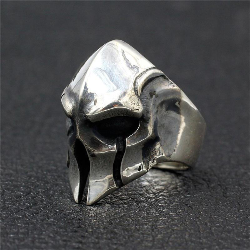 

Simple Niche Retro Trend Helmet Skull Ring Personalized Open Spartan Warrior Mask Men s Ring Trend Accessories Zircon Wholesale resizable
