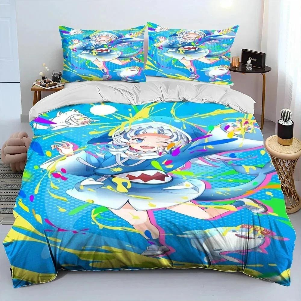 Cute Gawr Gura Hololive Anime Shark Comforter Bedding CollectionDuvet Cover Bed Collection Quilt Cover PillowcaseKing Queen Size Bedding Collection