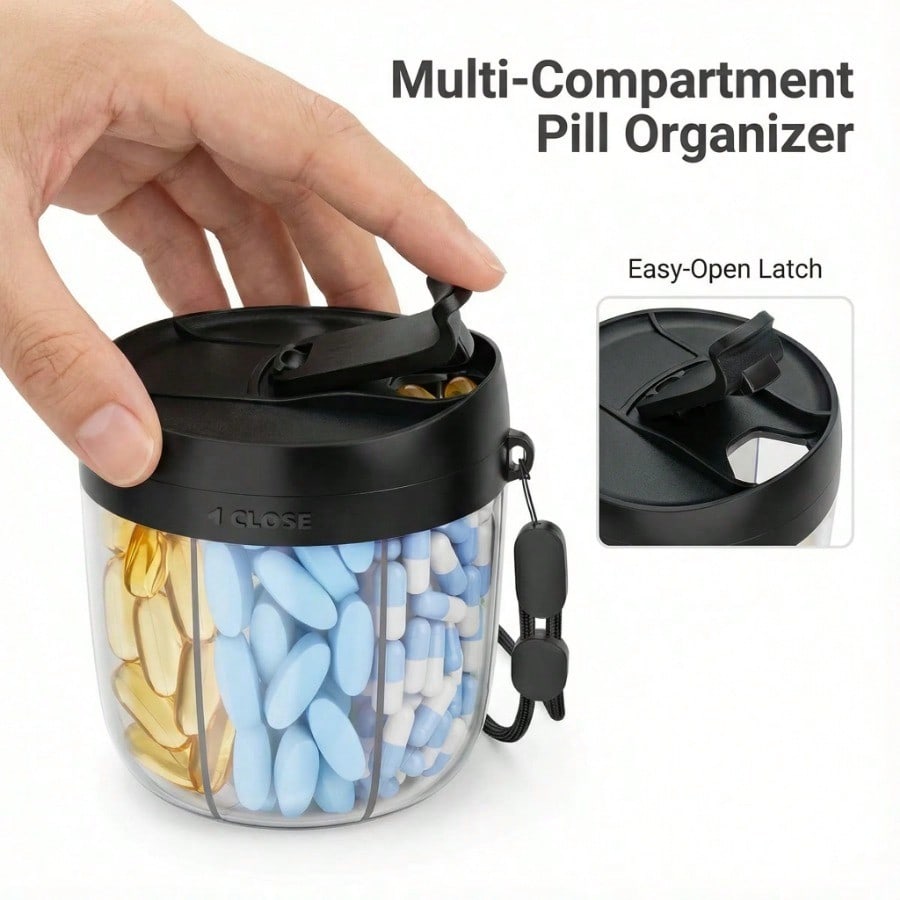 

Compartment Pill Organizer, Travel Pill Case With Anti-Mix Design – Portable Supplement Container. чёрный