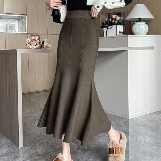 Fishtail Skirt Elastic High Waist Hip Wrapped Maxi Skirt Solid Color Office Lady Knitting Long Skirt Work Leisure Wear