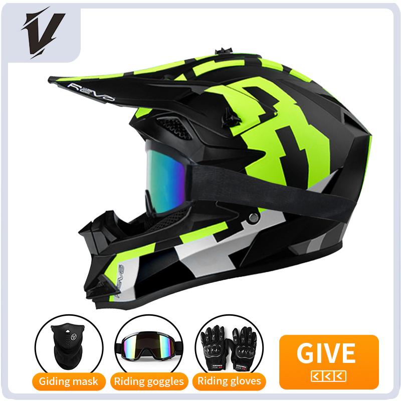 VGV Off-road motorcycle helmet for men, women, adults and children DOT certified Bluetooth-equipped three-piece set with gifts