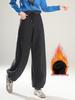 Autumn/Winter Women's Wool Blend High Waist Curved Leg Wide Pants - Plus Velvet Thickness, Slimming, Casual.