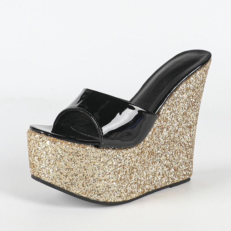 Fashion Liyke Street Style Sexy Super High Heels Wedge Slippers Women Fashion Sequined Thick Bottom Platform Sandals Shoes Zapatos Mujer