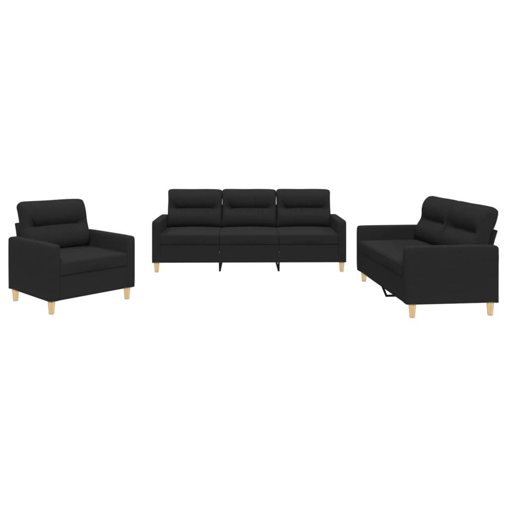 Vidaxl 3-Piece Lounge Set With Cushions, Black, Fabric