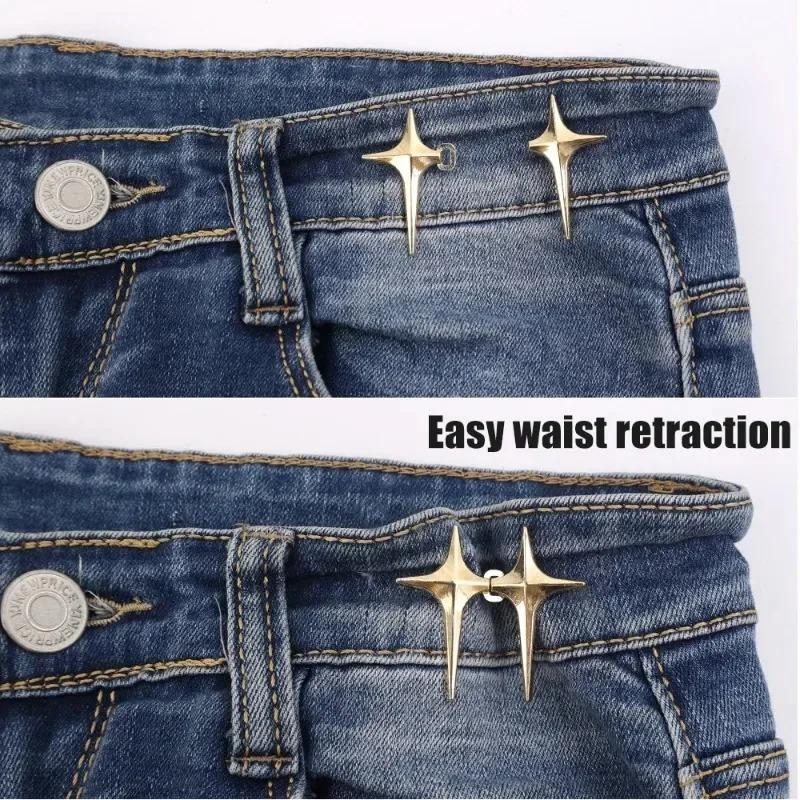 Taillenschloss festziehen Wiederverwendbare Metall-Jeans-Taillenschnalle Stern-Druckknopf Hose Pin Einziehbare Broschen Taillenverengung