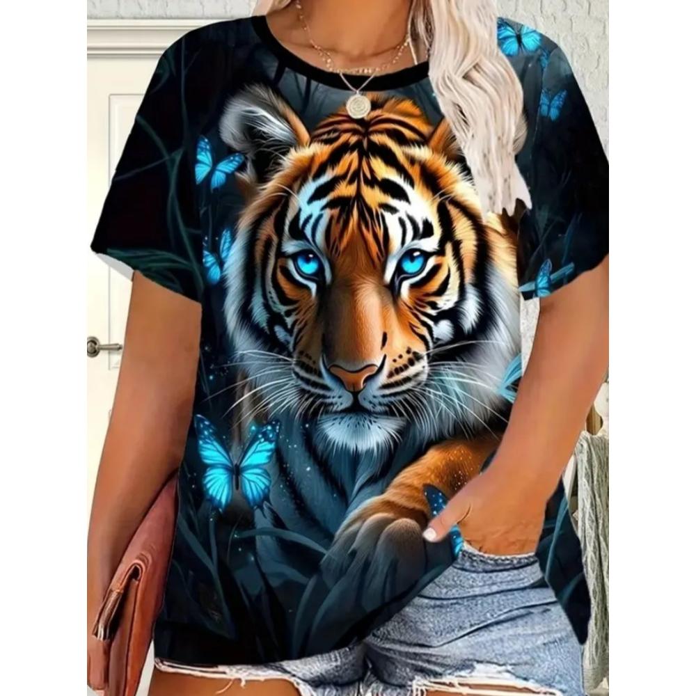 Summer Women's T-shirt Creative Fun Animal 3D Printed Short Sleeved T-shirt Fashionable Comfortable Soft Breathable Large Loose T-shirt