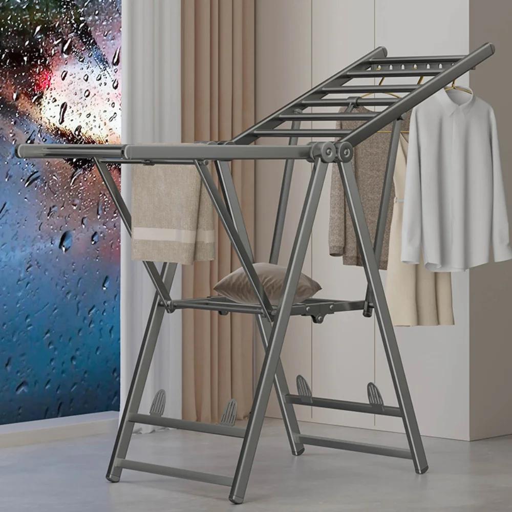 Laundry Stand Foldable Save Space Alloy Drying Rack for Balcony and Bedroom Modern Simplicity Elevated Design Floor Clothes Rack