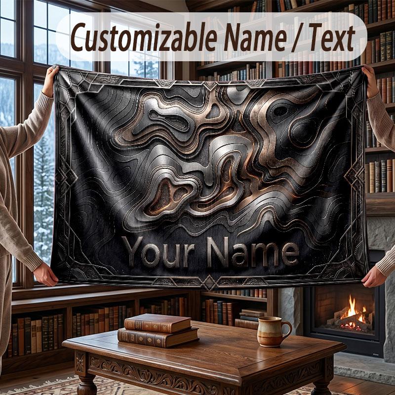 Abstract Geometric Theme Throw Blanket Custom Name Text Personalized Blanket Soft Cozy Blanket for Home Sofa Bed