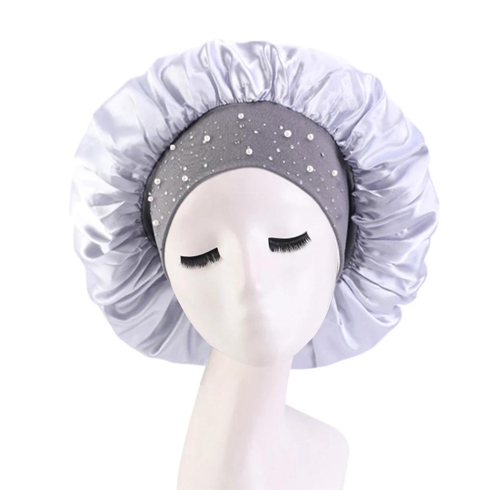 Satin-Schlafhaube Strass-Badekappe Damenhut Nacht-Haarpflege Salon Duschkopfband