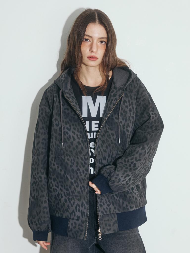 Oafish Leopard Work Hood Jacket, Charcoal