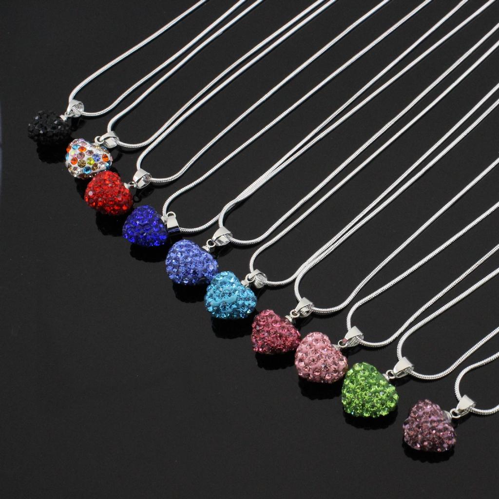 Versatile Rhinestone Heart Necklace with Diamond-Clay Pendant