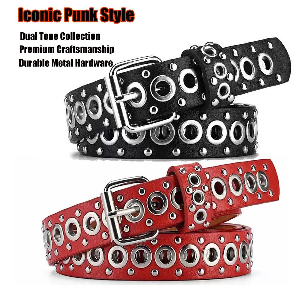 Women's Belt Fashion New Eyelet Rivet Belt Metal Personalized Needle Buckle Belt Street Trend Punk Hardware Jean Belt Y2K HipHop