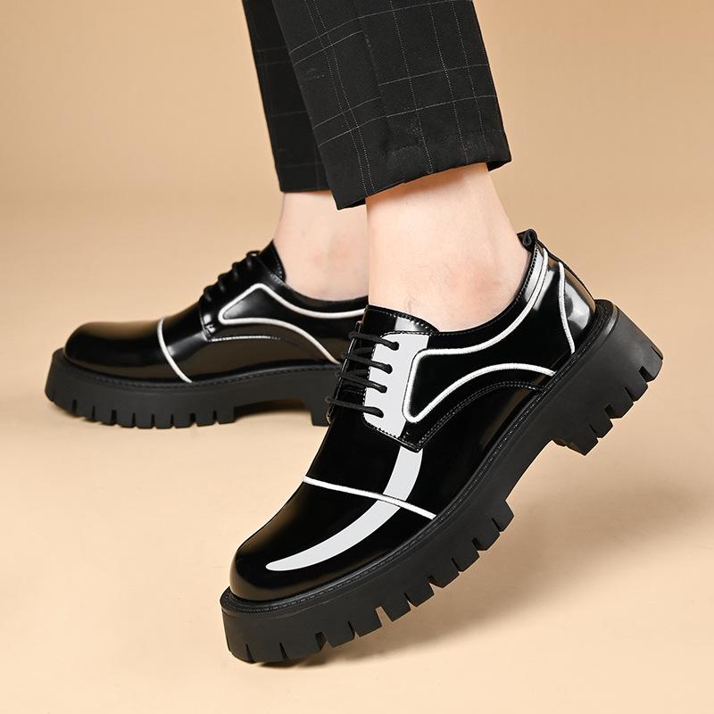 Leather Shoes Men's Casual British Platform Big Head Leather Shoes Fashion Trend Bright Leather Hairdresser Business Men's Shoes