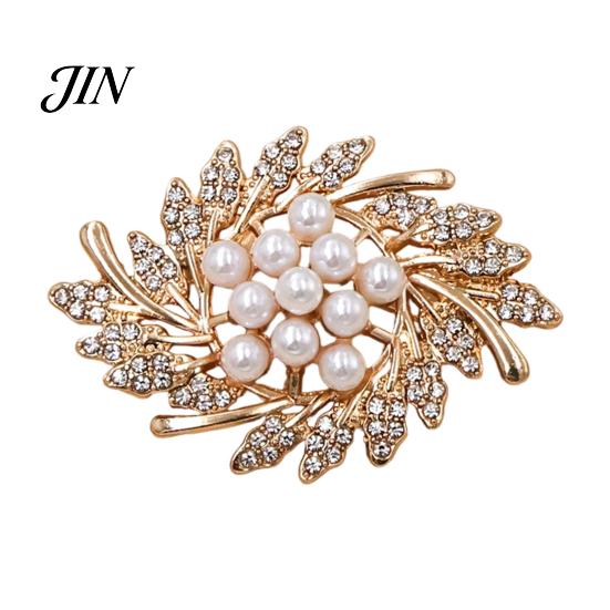 Solid Metal Brooch Flower Branch Brooch, Retro Leaf Design Lapel Pin with Faux Pearls, Electroplating Anti-Oxidation Badge for Coats Shirts золотистый