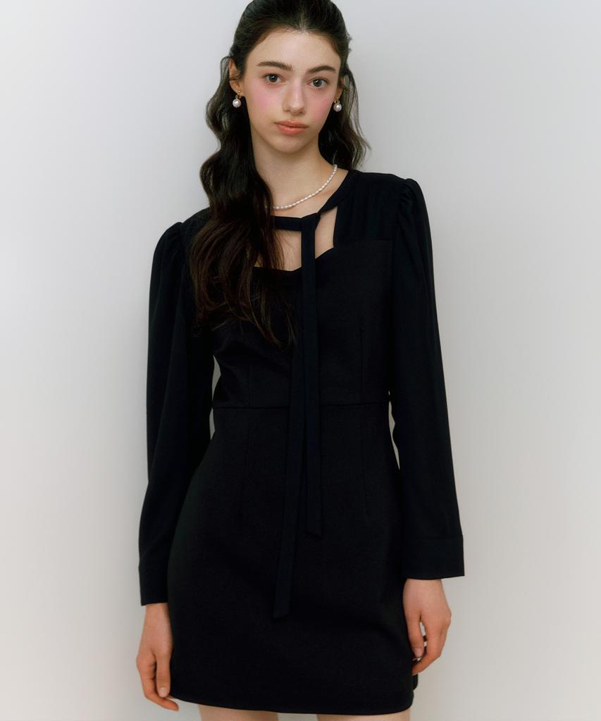 Neimkategoli Nina Color Block Ribbon Tie Dress_Black