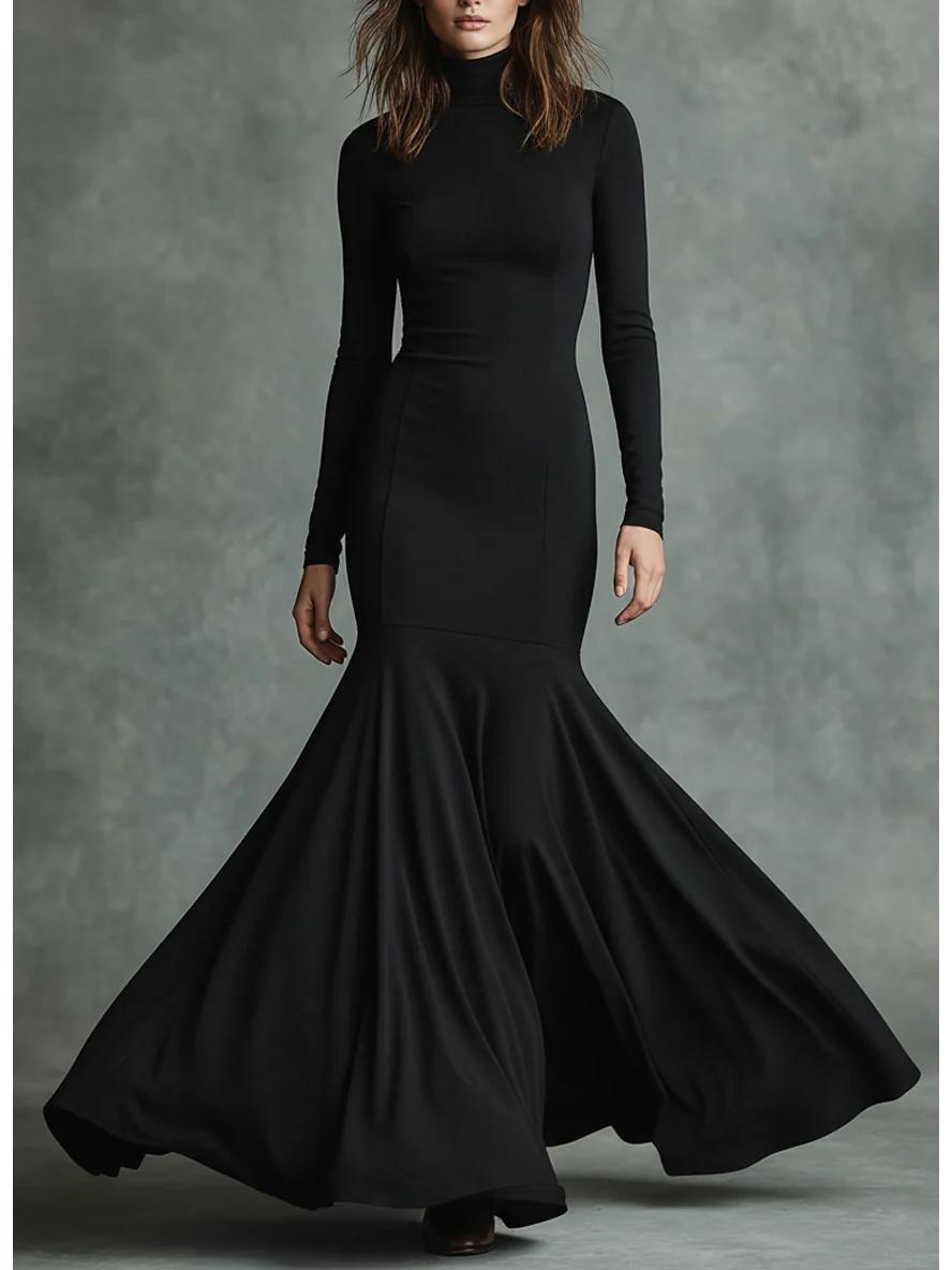 2026 European High-End Fishtail Maxi Dress - Autumn/Winter Collection S чёрный