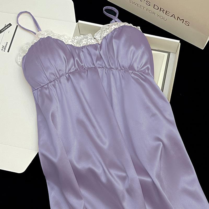 

Ночная сорочка в стиле принцессы для девочки, летняя тонкая кружевная сексуальная пижамная юбка на бретелях с нагрудными подушечками, с изысканным чувством M
