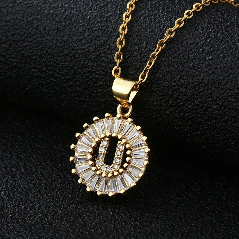 Xiyin Multicolor Zircon Copper Clavicle Chain Necklace with 26 Initial Pendants for Women