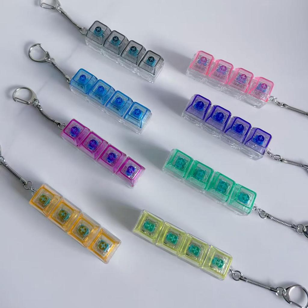 Creative Press Mechanical Keyboard With Lamp Decompression Artifact Personalized Keychain Vent Toy Transparent Schoolbag Buckle