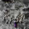 Gothic Retro Silver Color Tree Branch Pinecone Irregular White Crystal Tassel Pendant for Women Halloween Forest Witch Jewelry