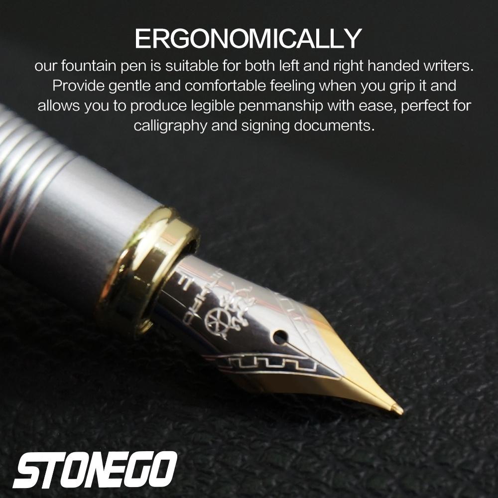Luxury Retro Stonego Fine Nib Gold Arrowhead Ring Trim Smooth Writing Ink Refill Converter Pen