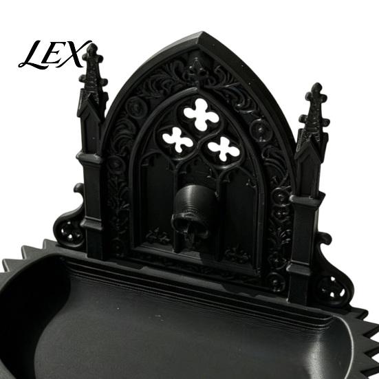 Gothic Home Ornament Church Carving Design Storage Box, Matte Black Desktop Organizer for Rings Dark Aesthetic Desk Bracelets Goth Decor, Style