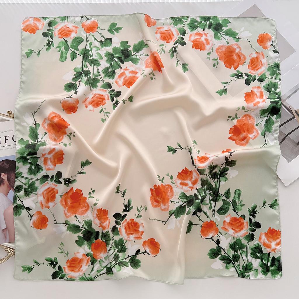 Summer Literary Flowers Chinese Style Small Square Scarf Going Out Windproof Age-Reducing Headscarf Decorative Headband Fashion Silk Scarf