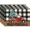 Christmas Cotton Linen Table Mats Kitchen Decor Plaid Printing Heat Resistant Waterproof Dining Utensils Mats