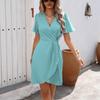 Summer new dress solid color waist temperament elegant invisible zipper women's clothing