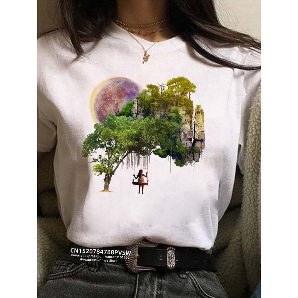 Dámské tričko s potiskem Měsíc Harajuku vtipné 90. léta dívka kreslený grafický potisk černé dámské tričko ležérní dámské tričko Kawaii tričko