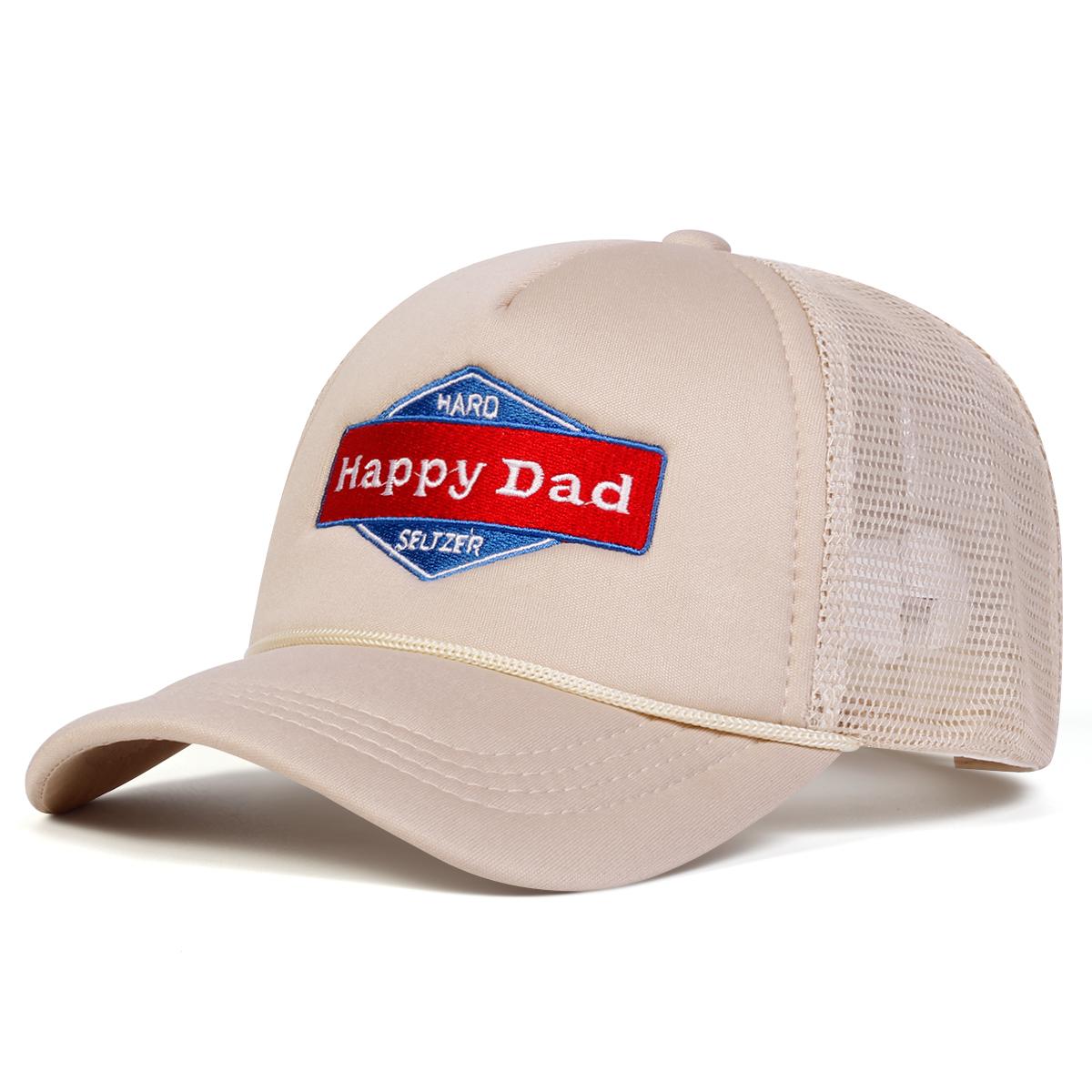Hat Factory Heren Happy Dad Letter Geborduurde Baseballpet Mesh Hoed Outdoor Verstelbare Zonnebrand Vrijetijdshoed Lente Herfst Reizen Toerisme Strand Vakantie kaki