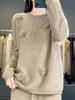 2025 Autumn/Winter Women's Thick Cashmere Hand-Knit Hollow Round Neck Long Sleeve Sweater