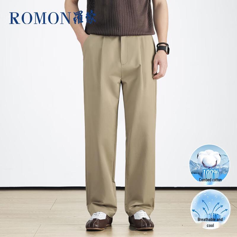 

ROMON Men s Pure Cotton Straight Casual Pants 32