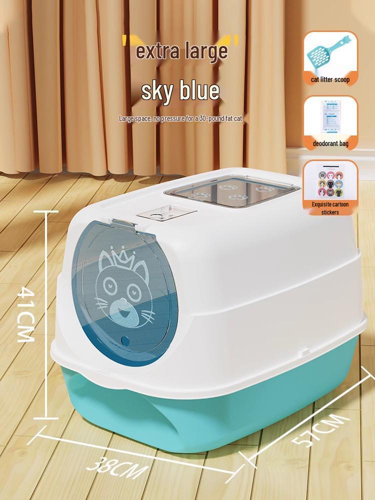 Extra Large Splash-Proof Enclosed Cat Litter Box with Sand and Feces Tray & Free Shipping